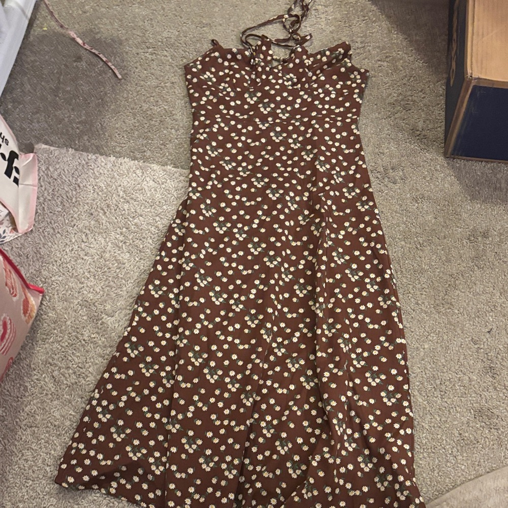 Brown floral maxi dress